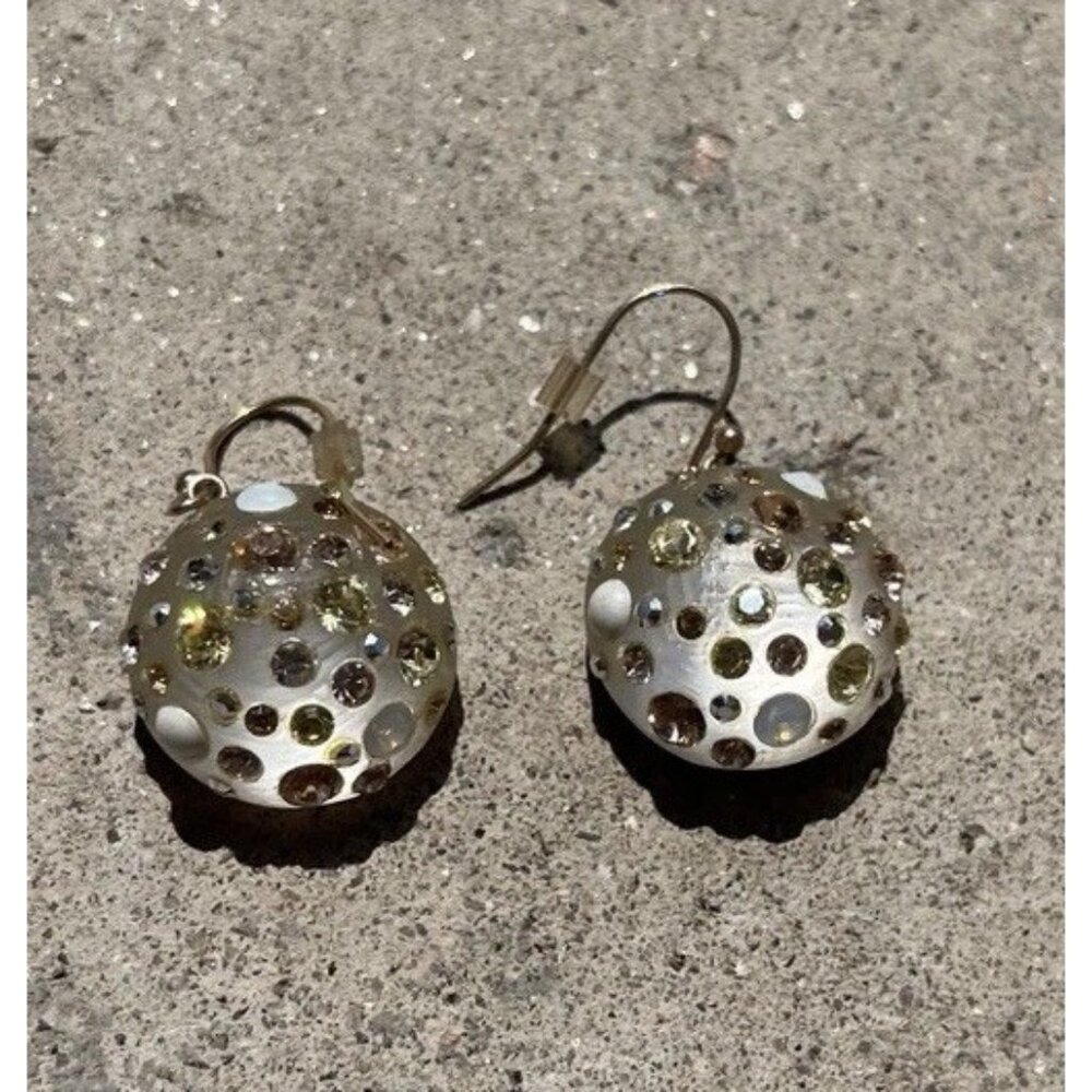 ALEXIS BITTAR White Clear Gray Lucite Crystal Dangling Ball Clip Earrings RARE